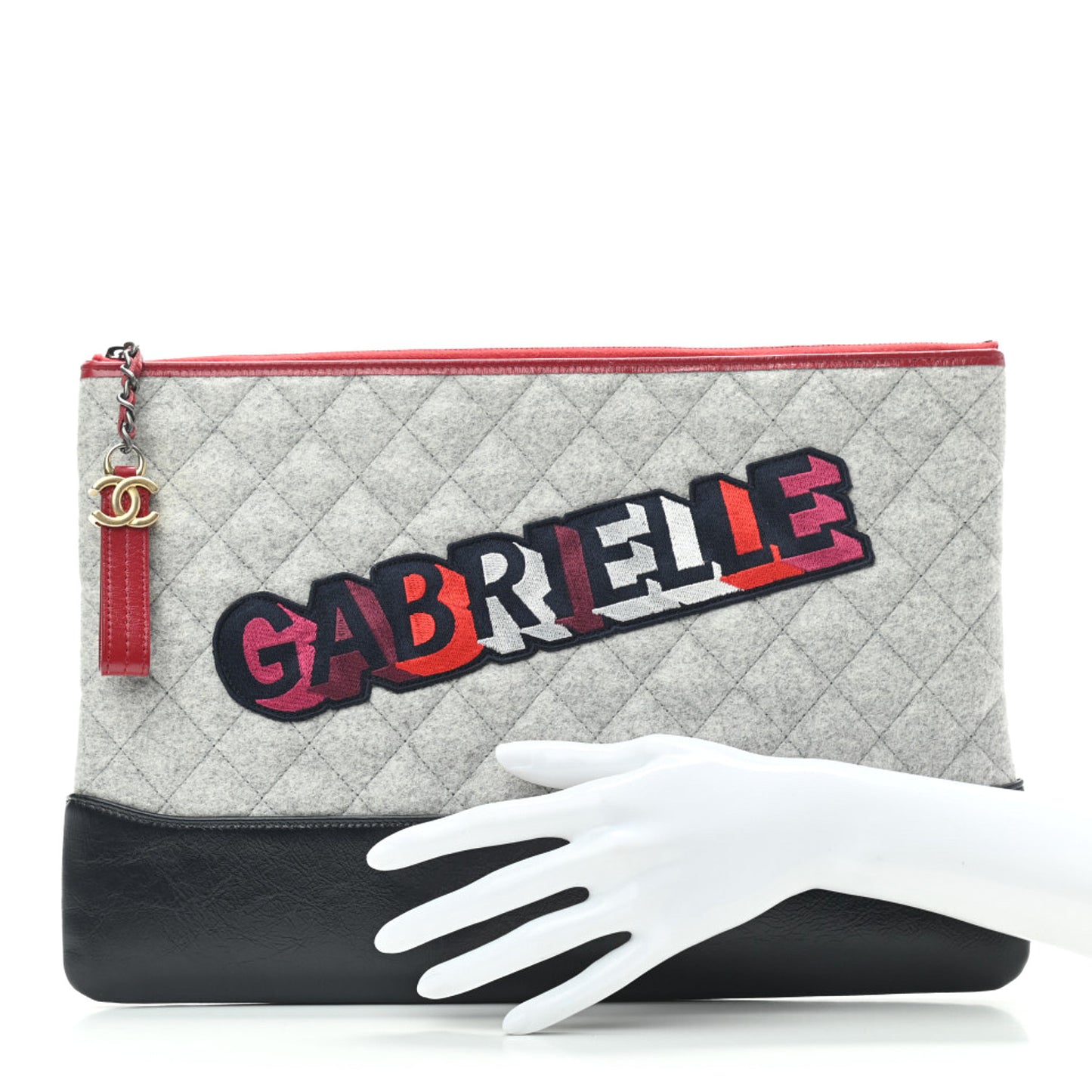Wool Calfskin Quilted Gabrielle Pouch Clutch Navy