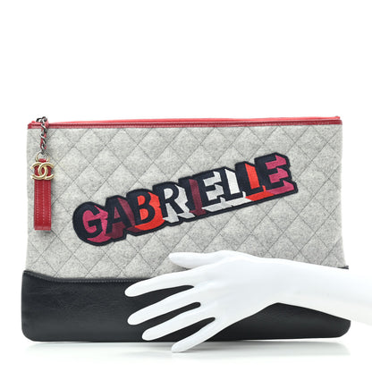 Chanel Wool Calfskin Quilted Gabrielle Pouch Clutch Navy 2 of 7