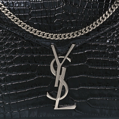 Saint Laurent Patent Calfskin Crocodile Embossed Monogram Cassandra Chain Wallet Black 8 of 11