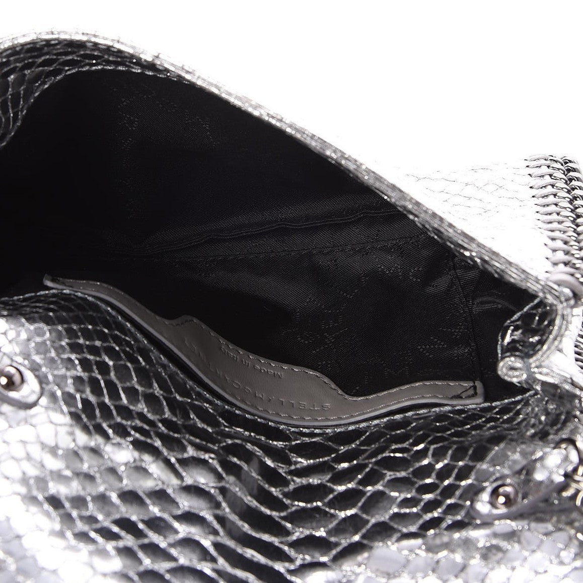 Metallic Eco Python Falabella Crossbody Silver