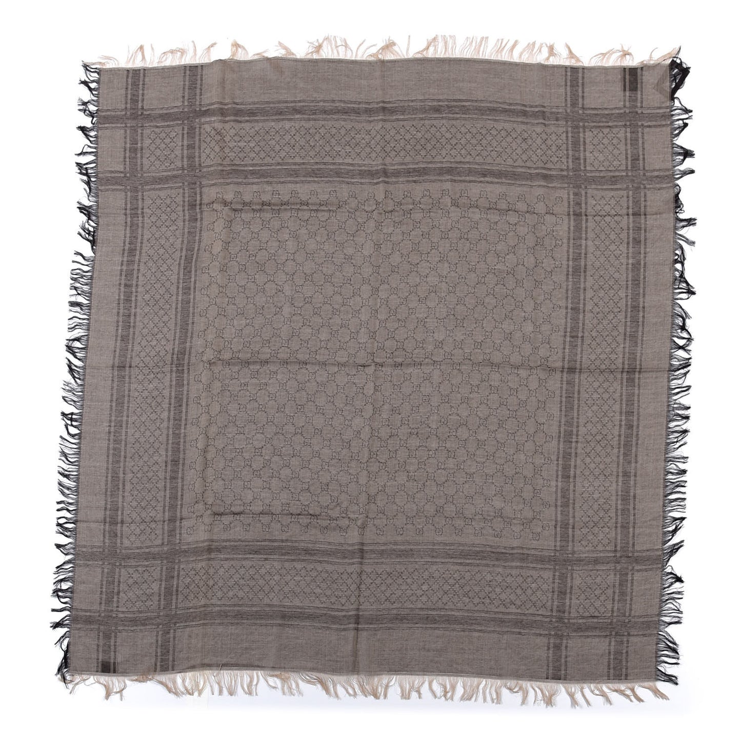 Wool Silk GG Monogram Diamante Plaid Surviee Shawl Beige Dark Brown