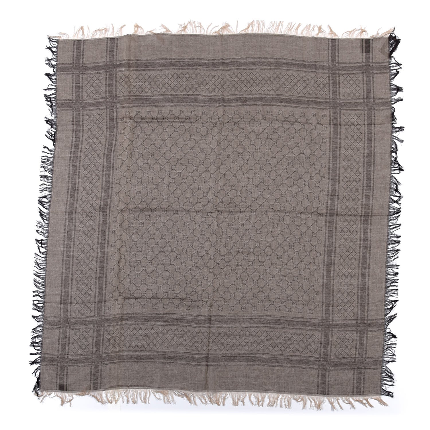 Gucci Wool Silk GG Monogram Diamante Plaid Surviee Shawl Beige Dark Brown 1 of 3