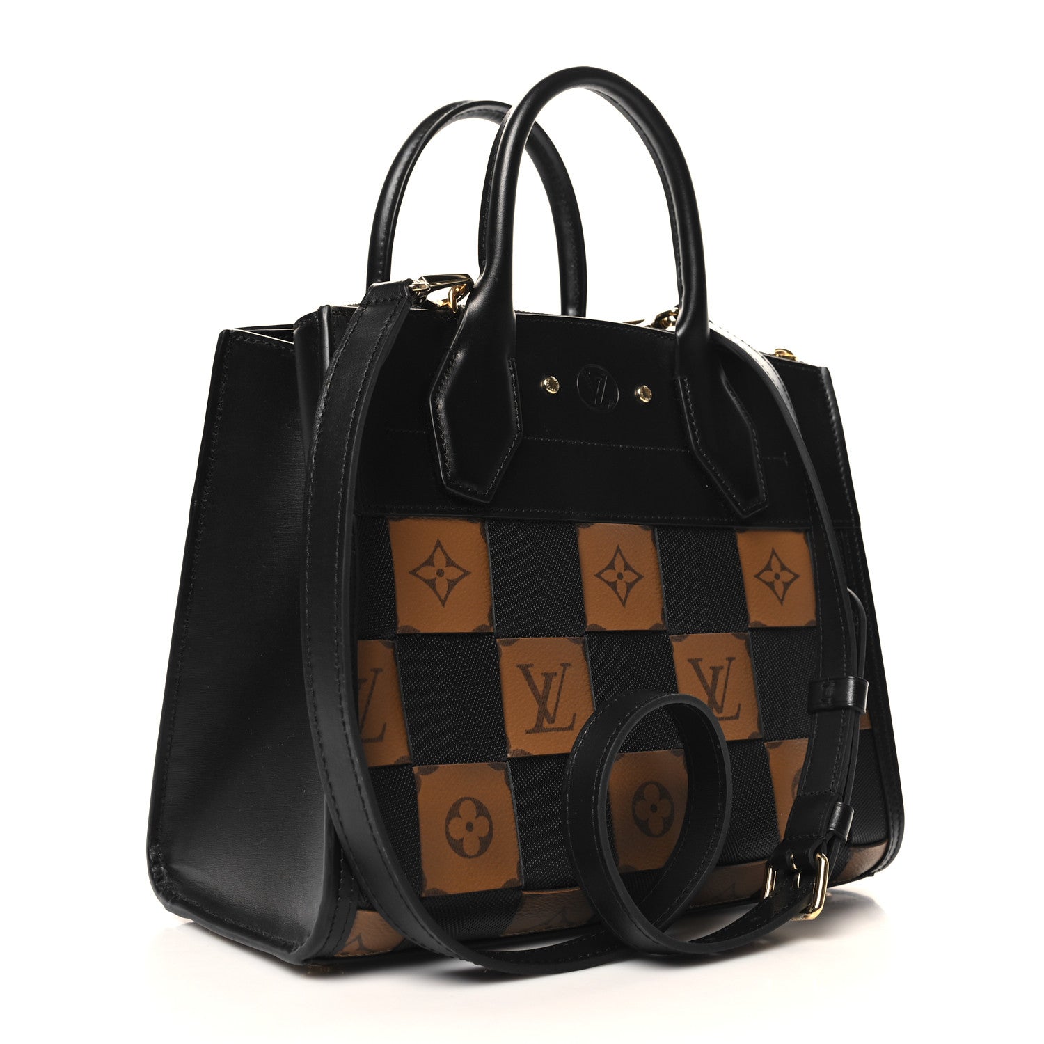Louis Vuitton Calfskin Monogram Damier Tressage City Steamer PM Black 3 of 9