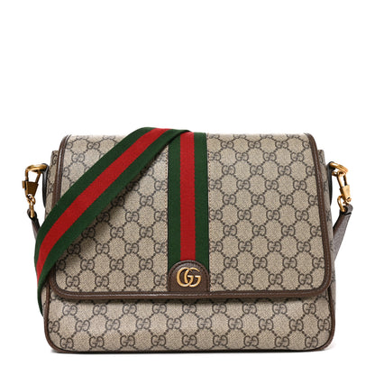 Gucci Tender GG Supreme Monogram Textured Dollar Calfskin Ophidia Messenger Bag Beige Ebony Dark Brown 1 of 10