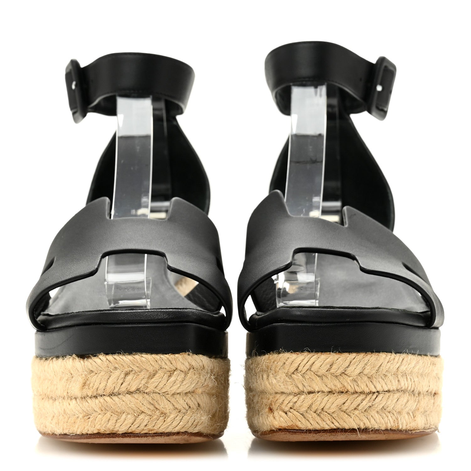 Hermes Calfskin Elda Espadrille Wedge Sandals 36 Black 3 of 10