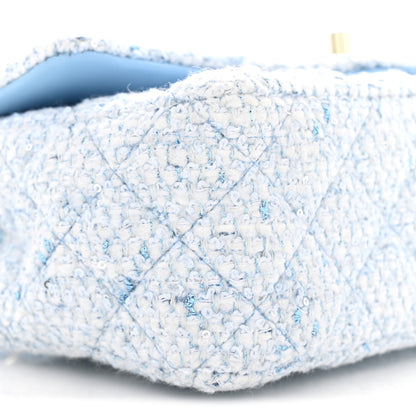 Chanel Tweed Quilted Mini Rectangular Flap Blue White Silver 9 of 11