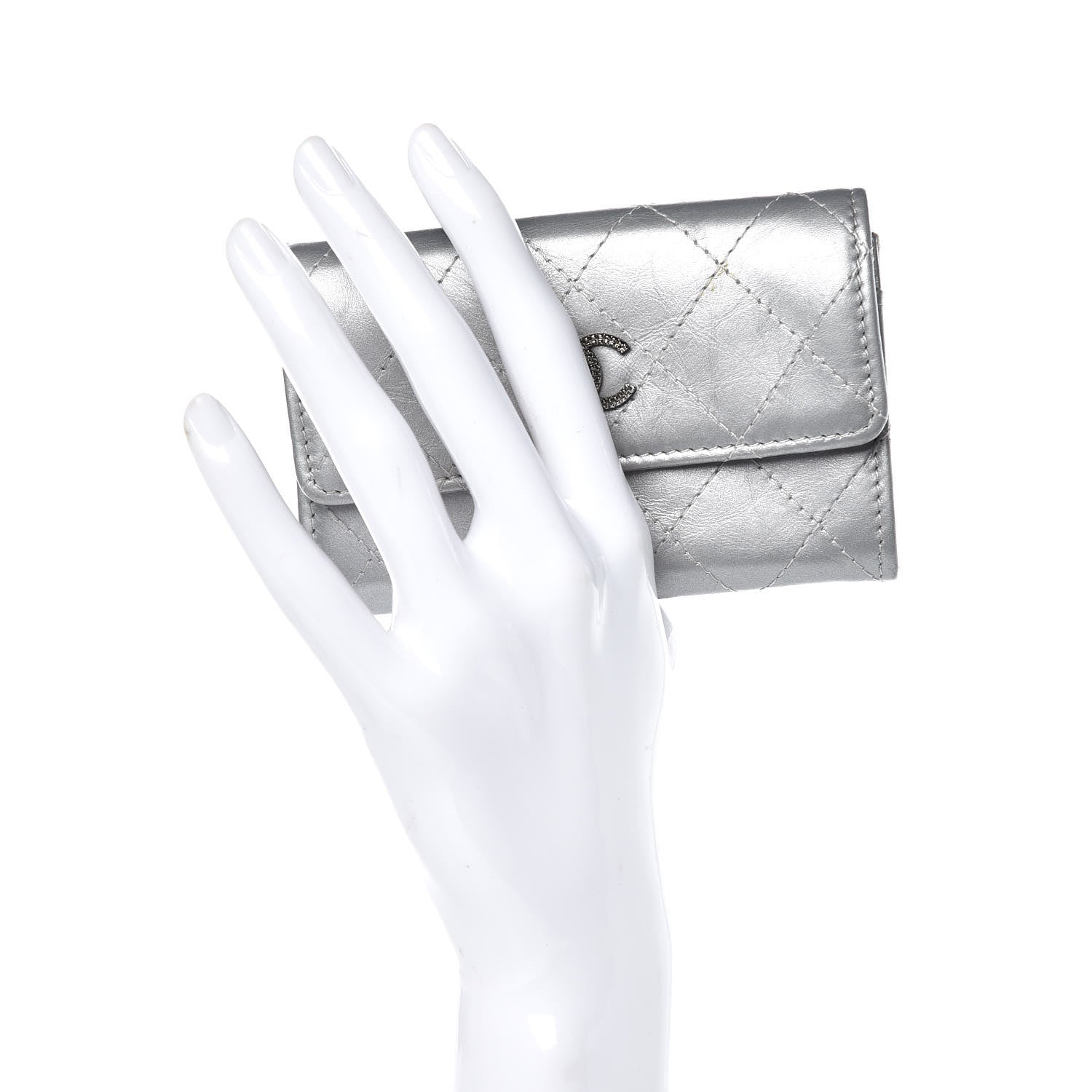 Chanel Metallic Calfskin Quilted Palette Card Holder Silver 2 of 12