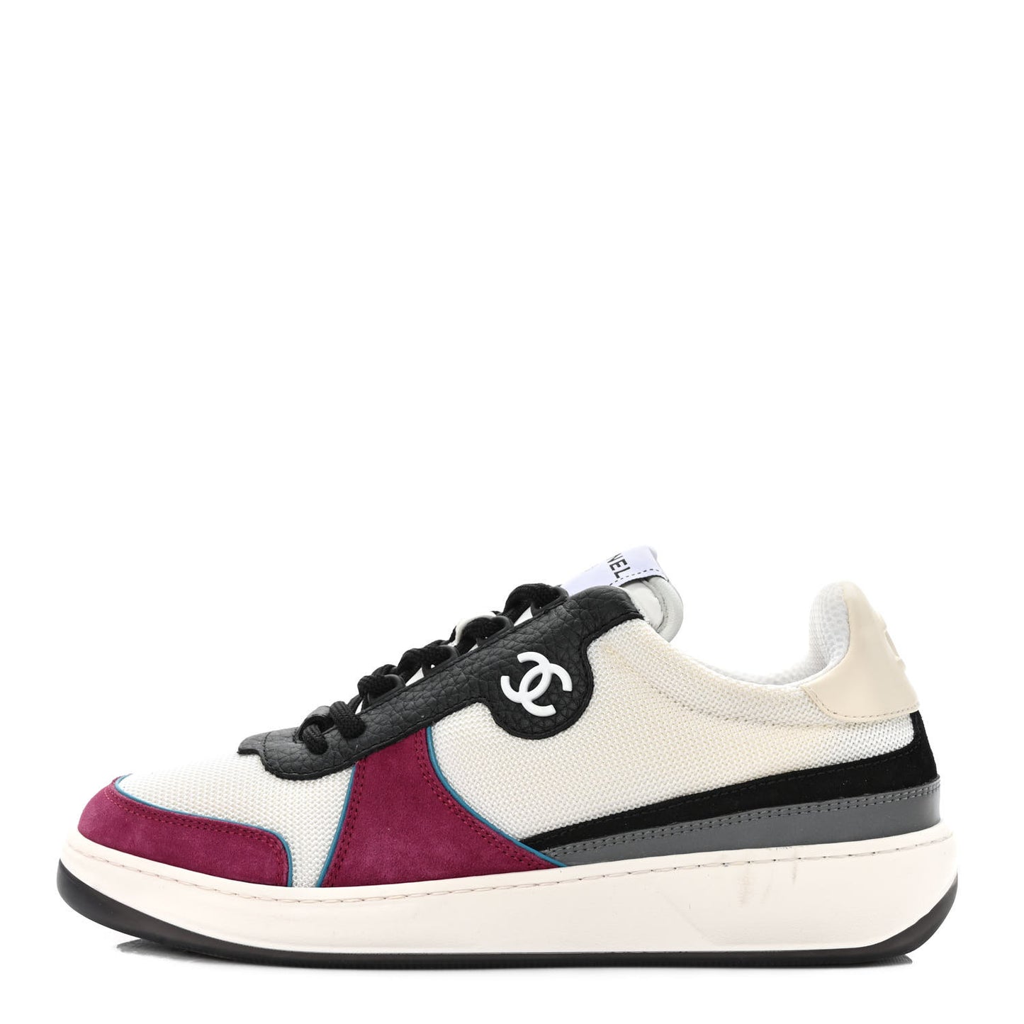Fabric Suede Calfskin CC Sneakers 39.5 White Purple Black