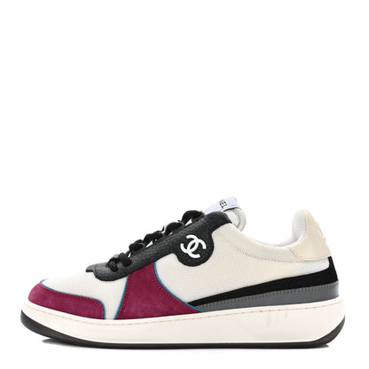 Chanel Fabric Suede Calfskin CC Sneakers 39.5 White Purple Black 1 of 9