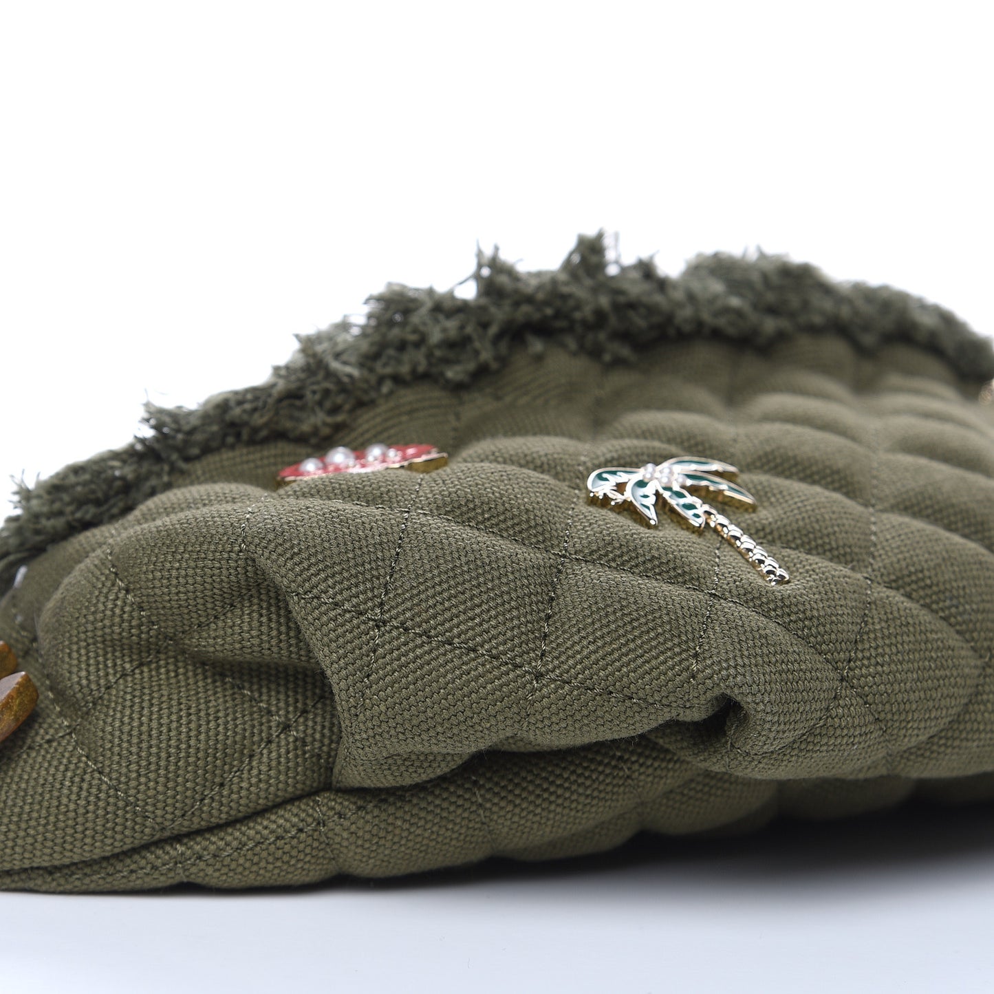 Canvas Lambskin Quilted Coco Cuba Charms Waist Bag Khaki
