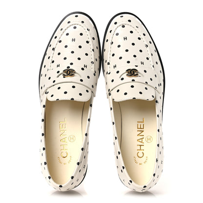 Chanel Printed Calfskin CC Dots Moccasin Loafers 36 Ivory Black 2 of 11