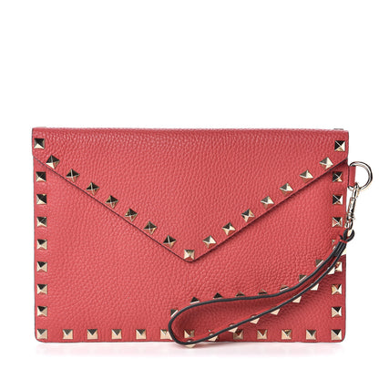 Valentino Garavani Pebbled Calfskin Rockstud Envelope Clutch Red 1 of 7