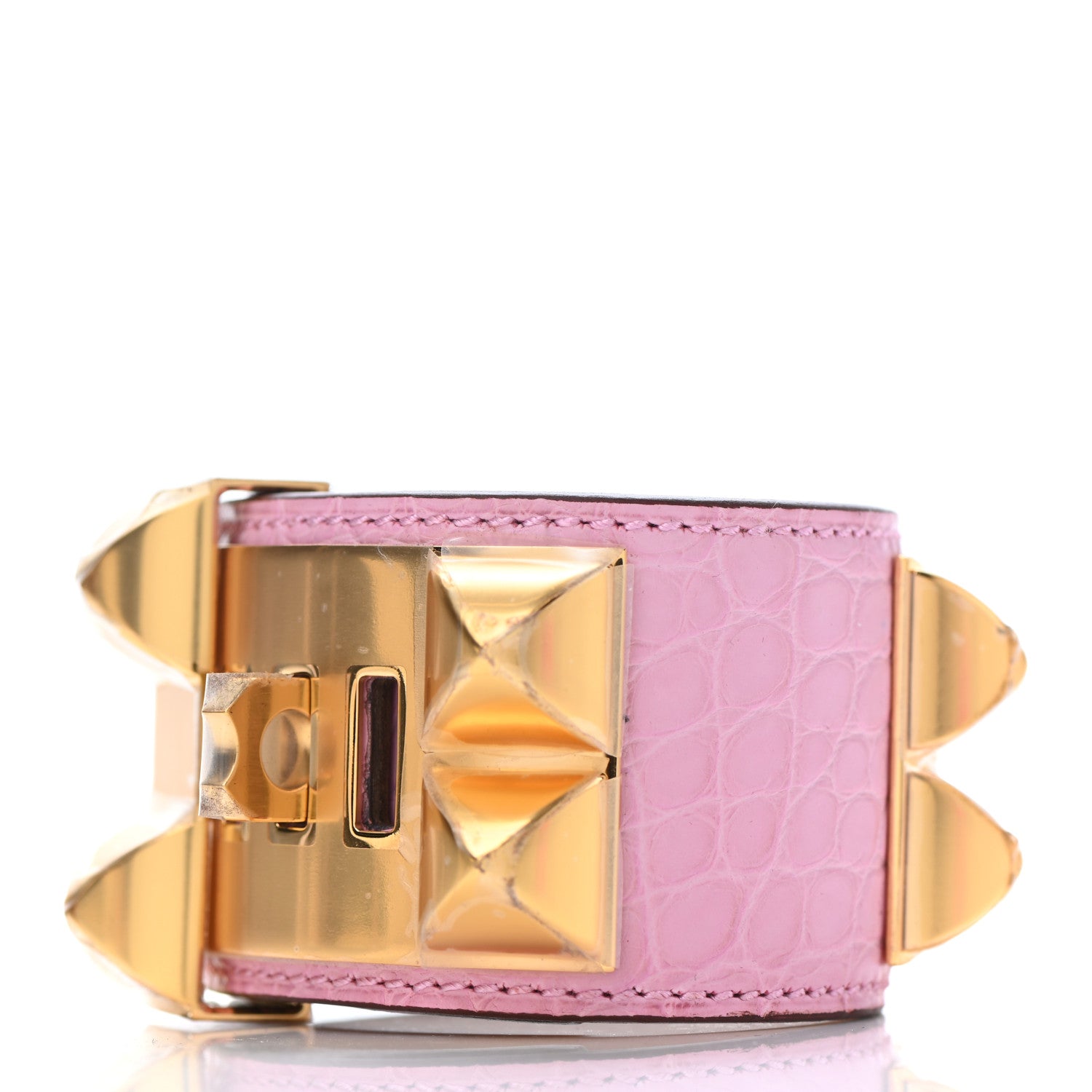 Hermes Matte Alligator Collier De Chien CDC Bracelet T2 5P Pink 2 of 5