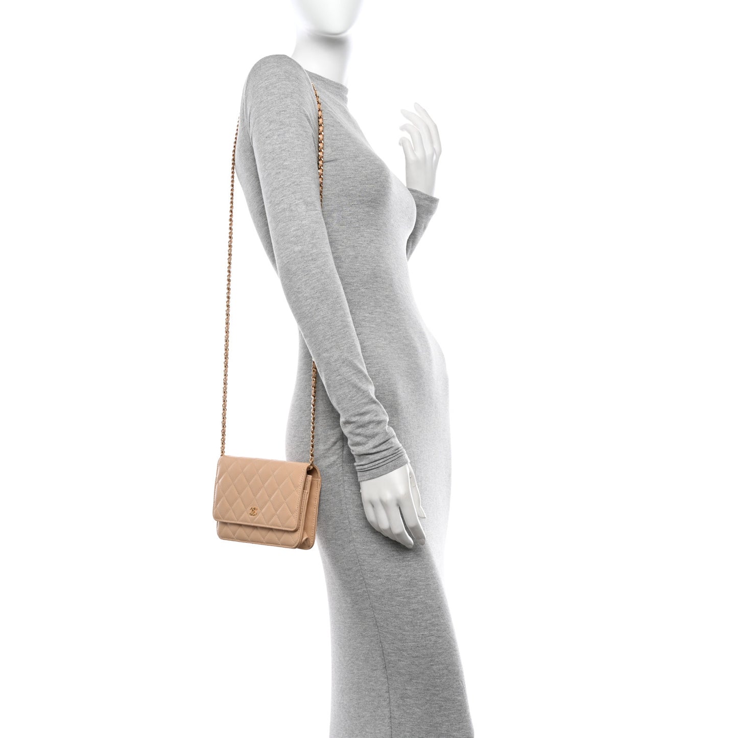 Caviar Quilted Wallet On Chain WOC Beige