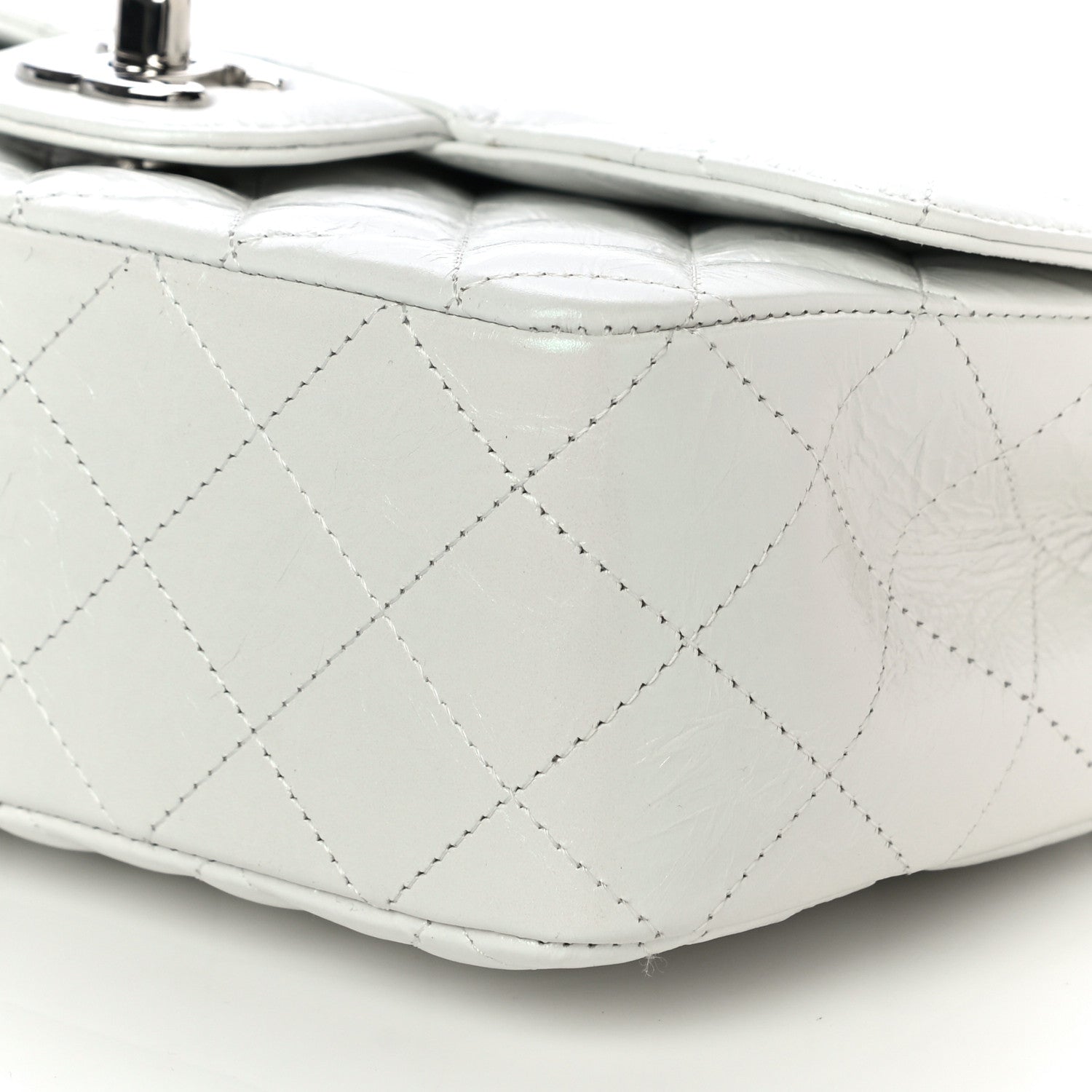 Chanel Iridescent Crumpled Calfskin Quilted Mini Rectangular Flap White 10 of 10