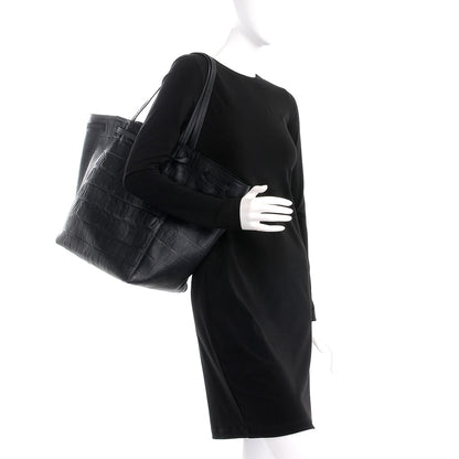 Celine Crocodile Embossed Calfskin Medium Belt Cabas Phantom Black 2 of 7