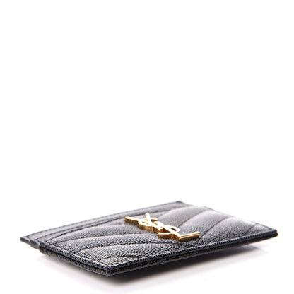 Saint Laurent Grain De Poudre Matelasse Chevron Monogram Credit Card Case Black 4 of 7