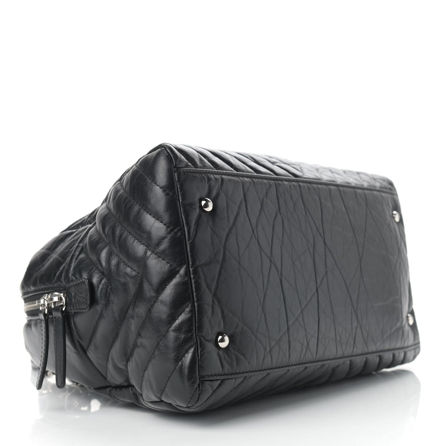 Aged Calfskin Chevron Medium Soft Bowling Bag Black