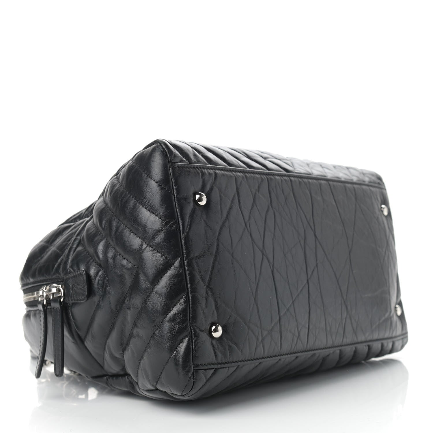 Chanel Aged Calfskin Chevron Medium Soft Bowling Bag Black 4 of 10