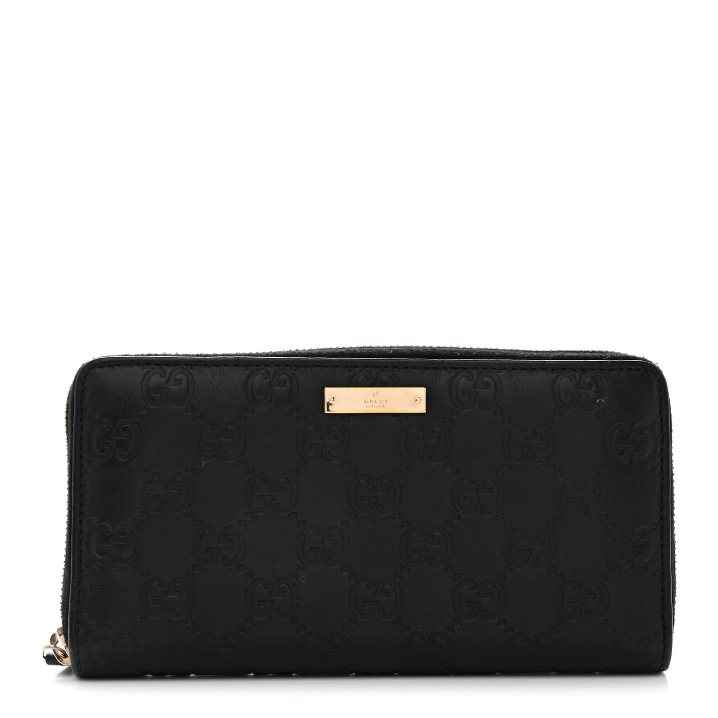 Guccissima Margaux Calfskin Metal Bar Zip Around Wallet Black