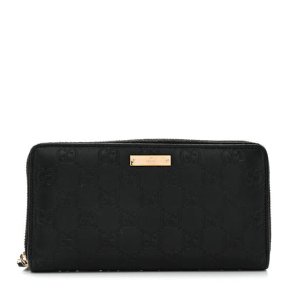 Gucci Guccissima Margaux Calfskin Metal Bar Zip Around Wallet Black 1 of 8