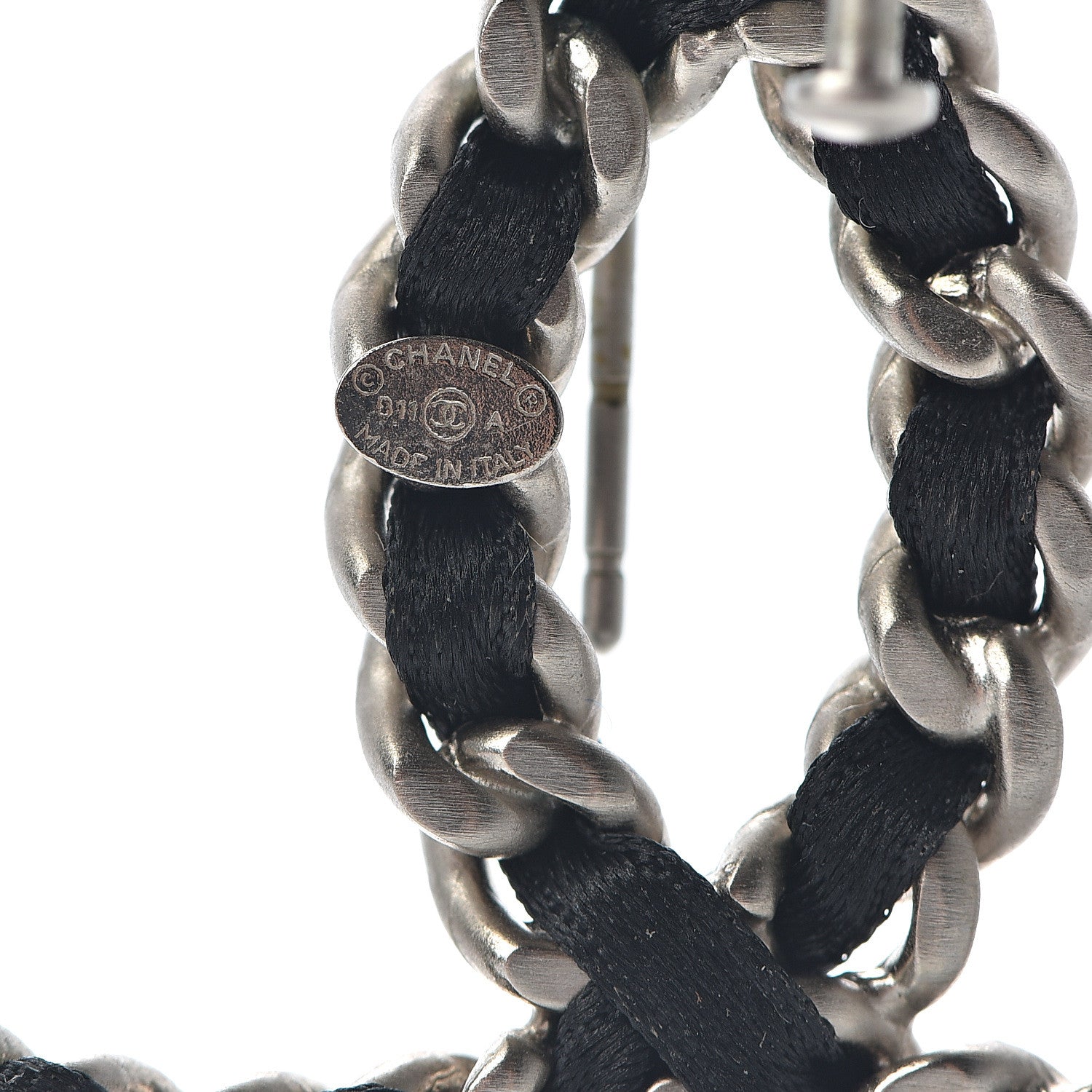 Chanel Satin CC Chain Earrings Silver Black 4 of 4