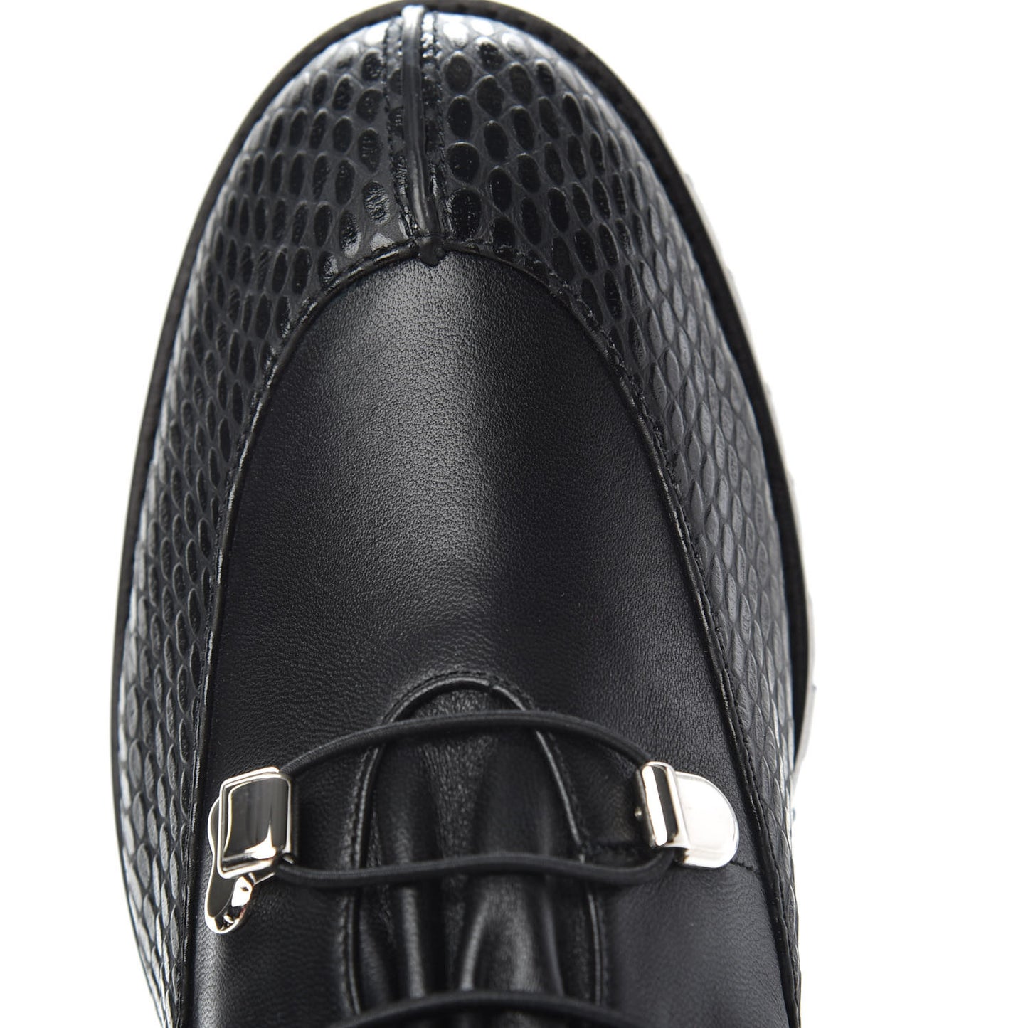 Calfskin Horse Guarda Flat Boots 38 Black Silver