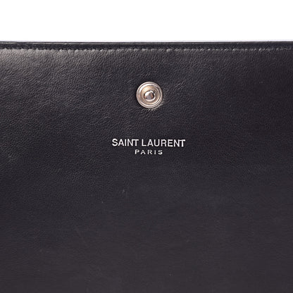 Saint Laurent Calfskin Crocodile Embossed Monogram Chain Wallet Black 6 of 11