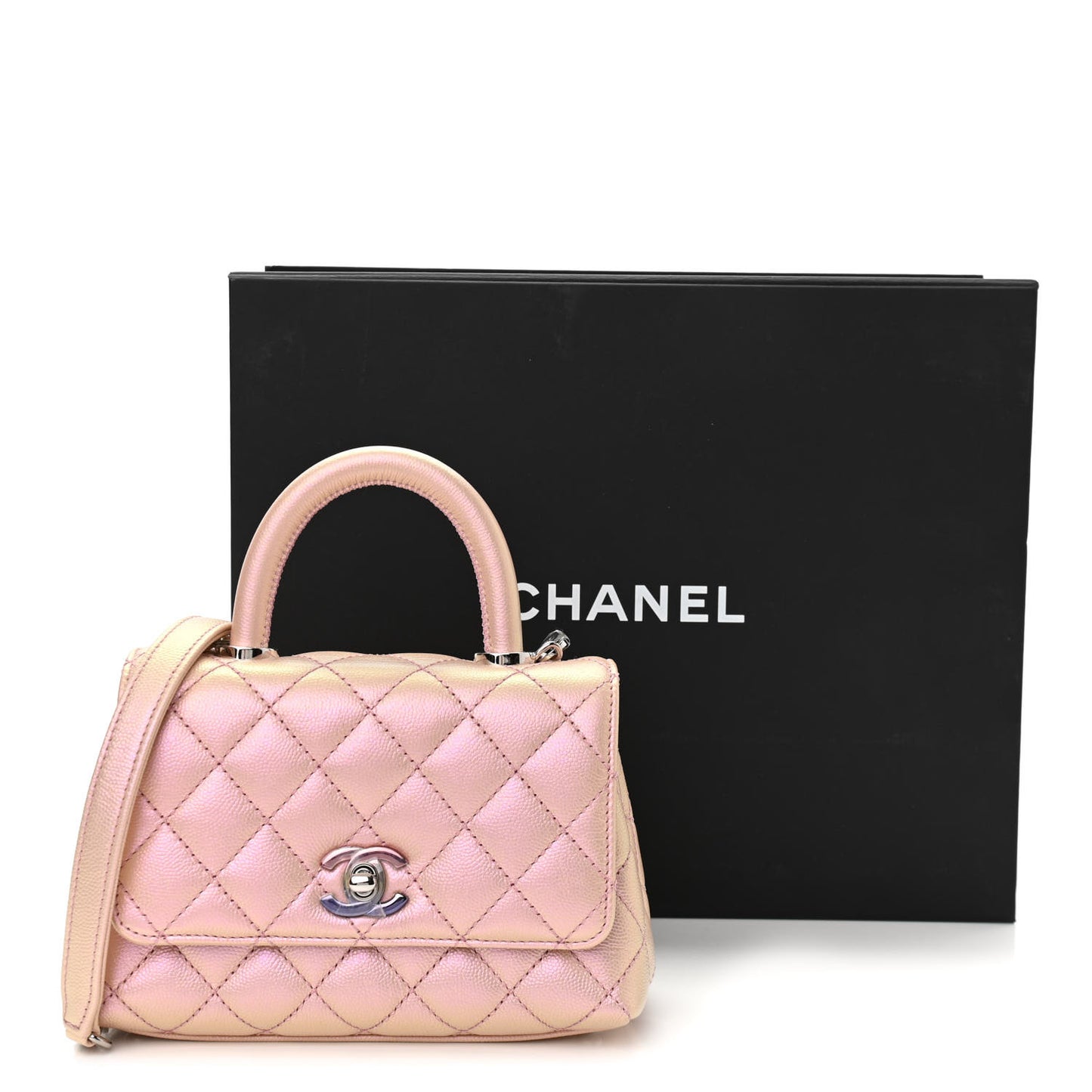 Iridescent Caviar Quilted Extra Mini Coco Handle Flap Light Pink