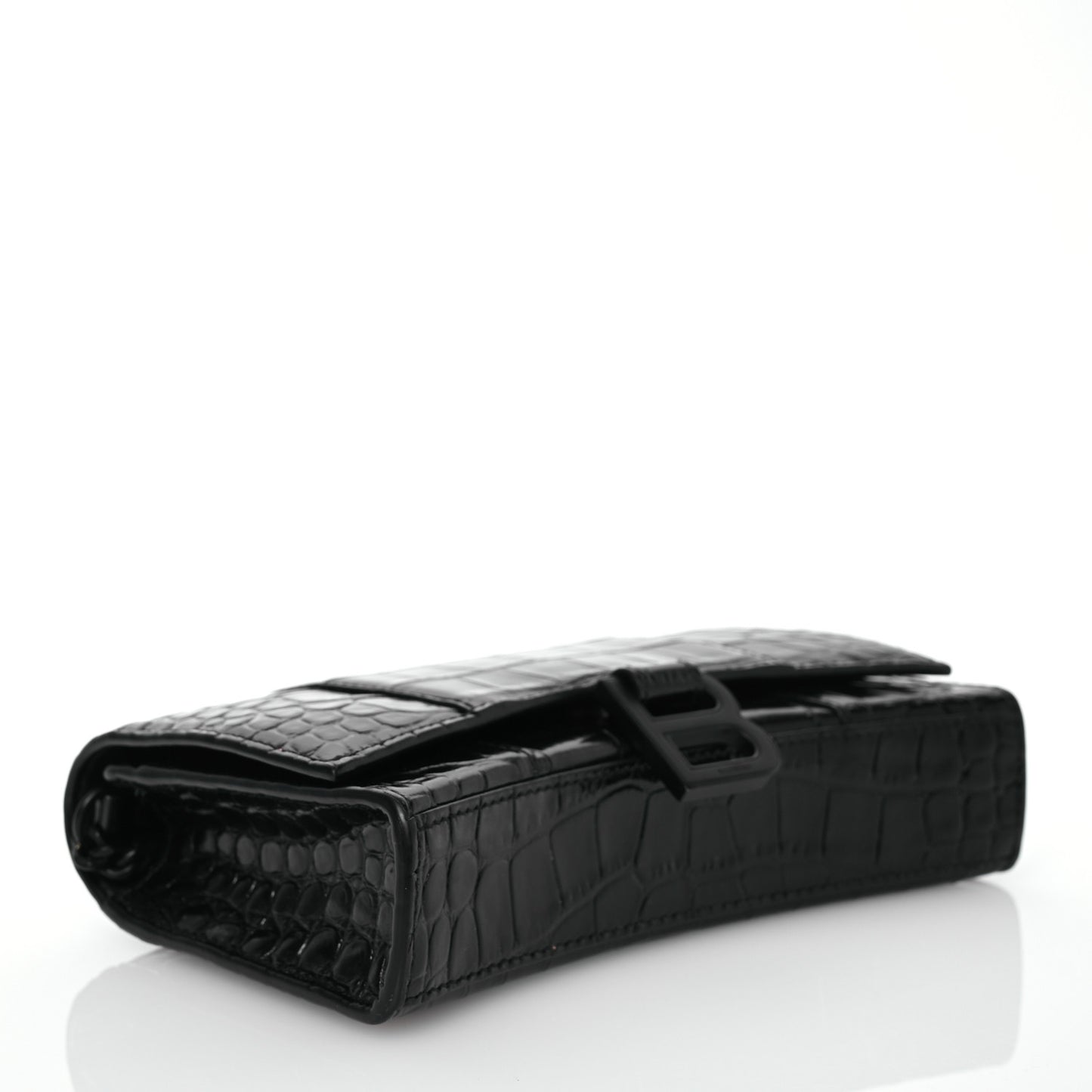 Shiny Calfskin Monochrome Crocodile Embossed Hourglass Chain Bag Black