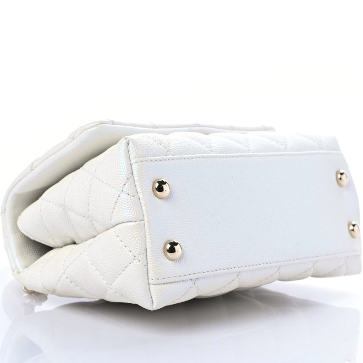 Iridescent Caviar Quilted Extra Mini Coco Handle Flap White