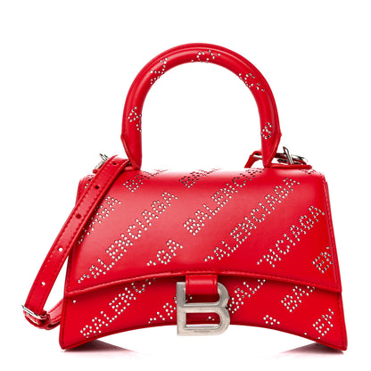 Balenciaga Smooth Calfskin Crystal Diagonal Allover Logo Hourglass Top Handle Bag XS Flame 1 of 11