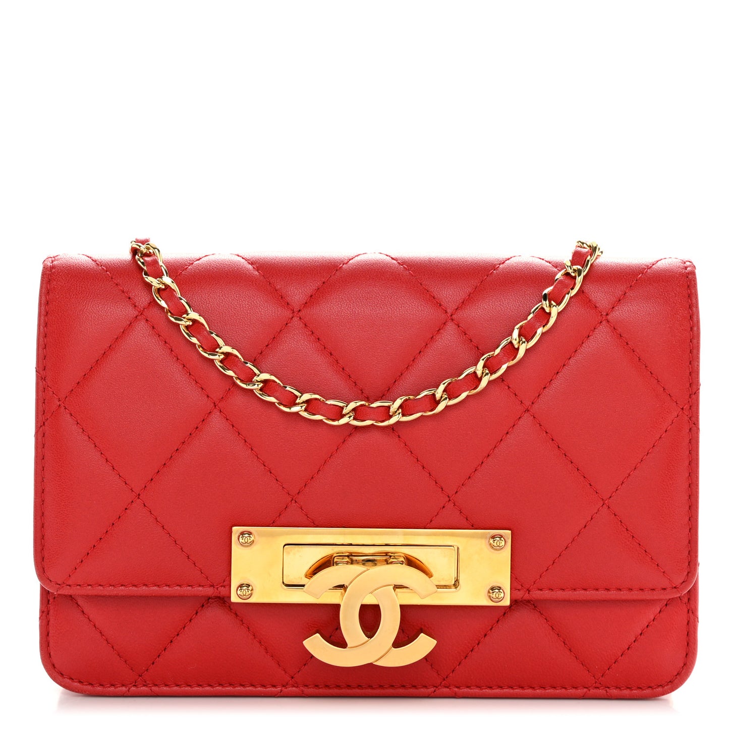Lambskin Quilted Golden Class Wallet on Chain WOC Red