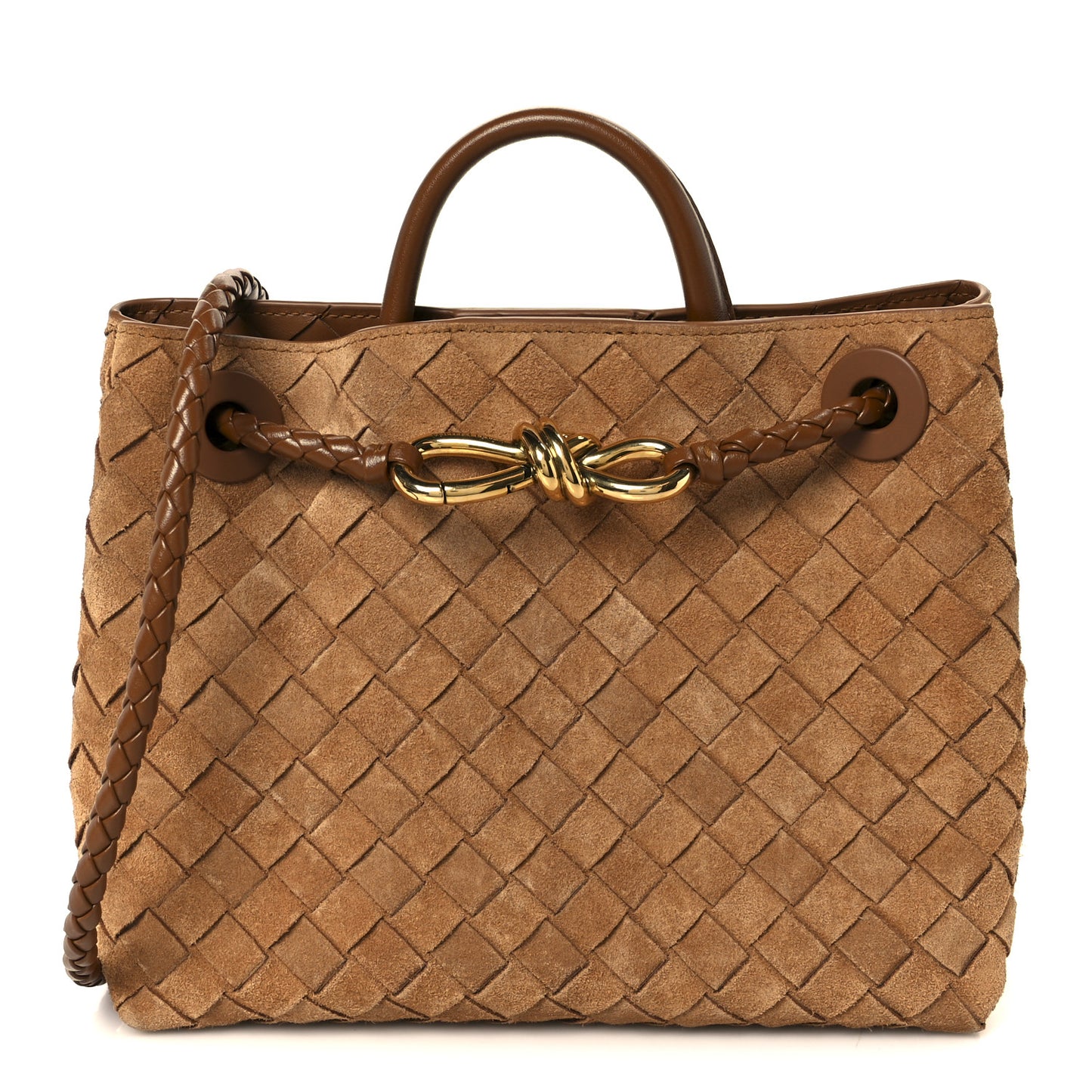Suede Intrecciato Small Andiamo Shoulder Bag Amber