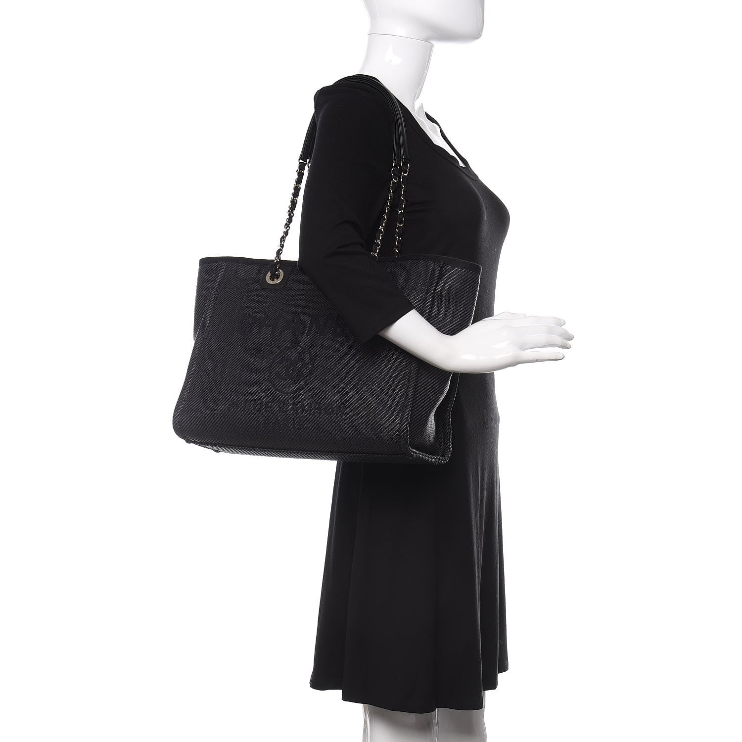 Chanel Mixed Fibers Calfskin Small Deauville Tote Black 2 of 12