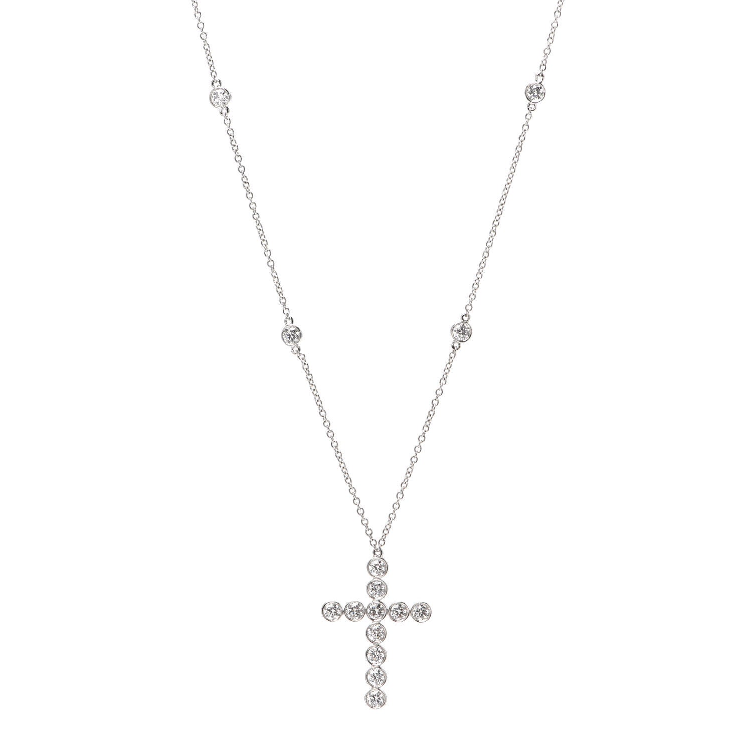 Tiffany Platinum Diamond Small Jazz Cross Pendant Necklace 1 of 6