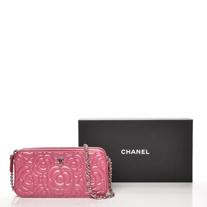 Chanel Lambskin Camellia Embossed Small Clutch With Chain Fuchsia 11 of 11