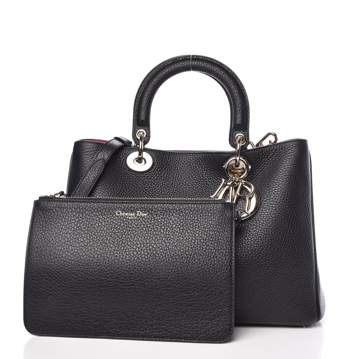 Christian Dior Bullcalf Medium Diorissimo Tote Black Rose Indien 4 of 13