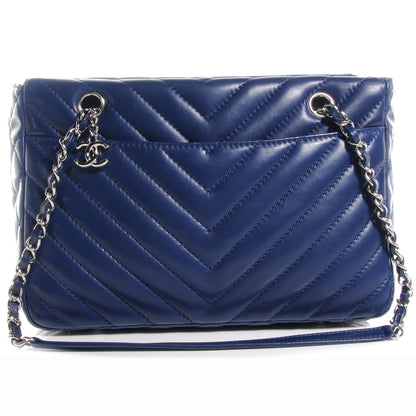 Chanel Lambskin Surpique Chevron Small Tote Dark Blue 2 of 15