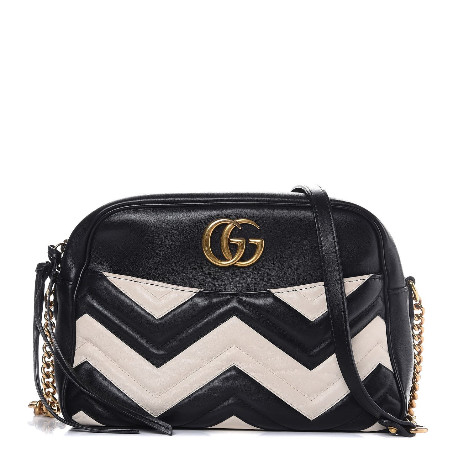 Calfskin Matelasse Medium GG Marmont Chain Shoulder Bag Black White