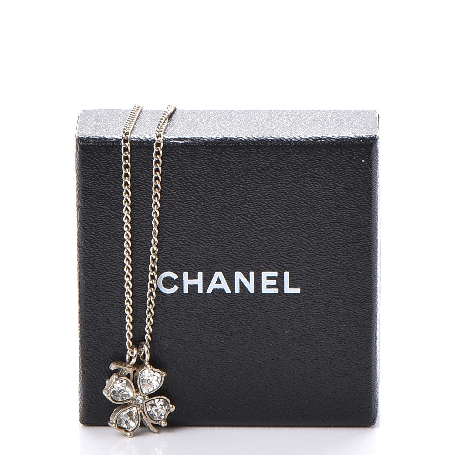 Chanel Crystal CC Four Leaf Clover Pendant Necklace Gold 7 of 7