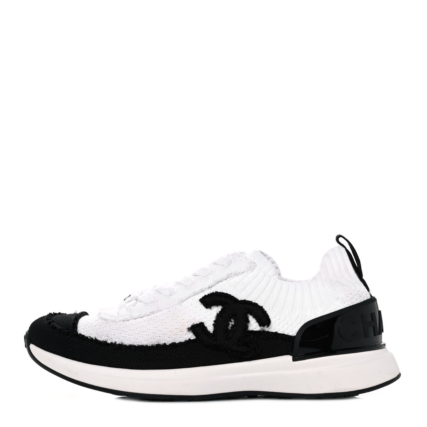 Chanel Knit Womens CC Sneakers CC Sneakers 37.5 White Black 1 of 9