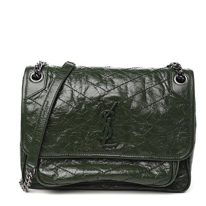 Saint Laurent Crinkled Calfskin Matelasse Monogram Medium Niki Chain Satchel Military Olive 1 of 9
