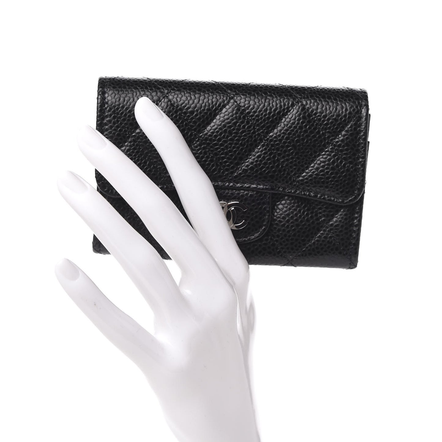 Caviar Quilted Flap Card Holder Black