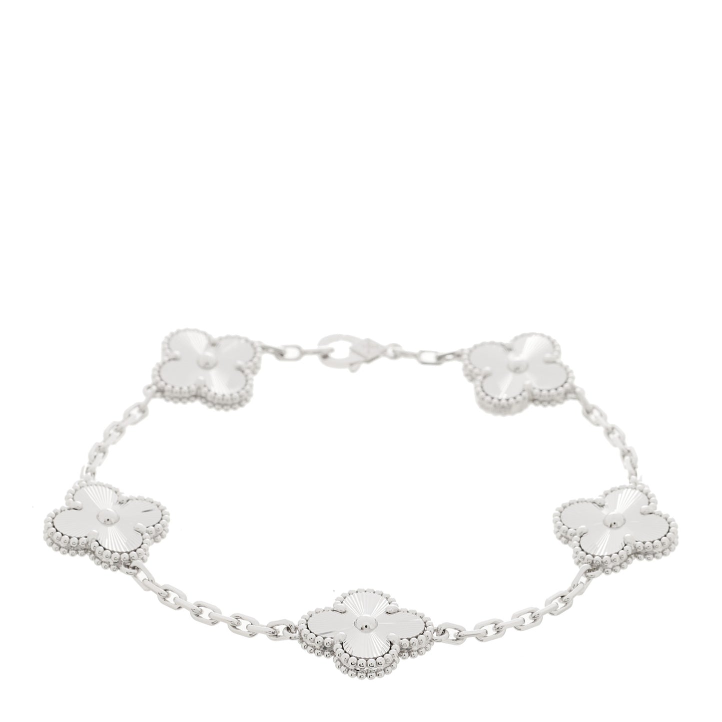 18K White Gold 5 Motifs Guilloche Vintage Alhambra Bracelet