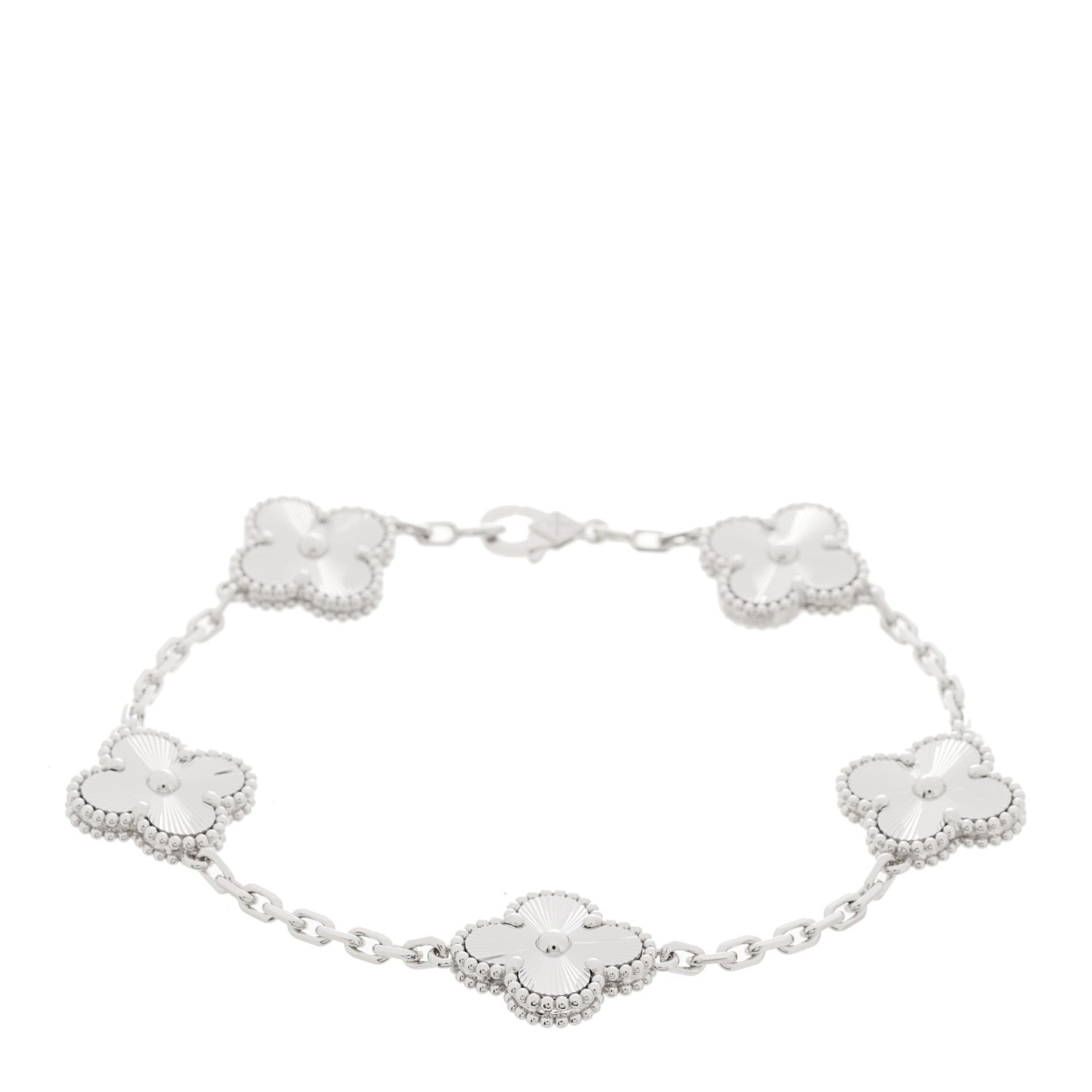 Van Cleef & Arpels 18K White Gold 5 Motifs Guilloche Vintage Alhambra Bracelet 1 of 7