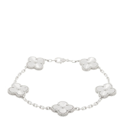 Van Cleef & Arpels 18K White Gold 5 Motifs Guilloche Vintage Alhambra Bracelet 1 of 7