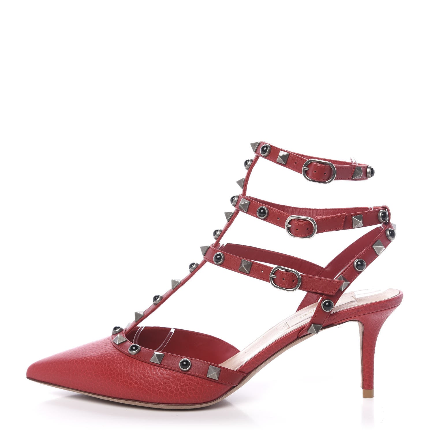 Valentino Garavani Pebbled Calfskin Onyx Rockstud Rolling Ankle Strap 65mm Pumps 39 Rosso Valentino 1 of 9