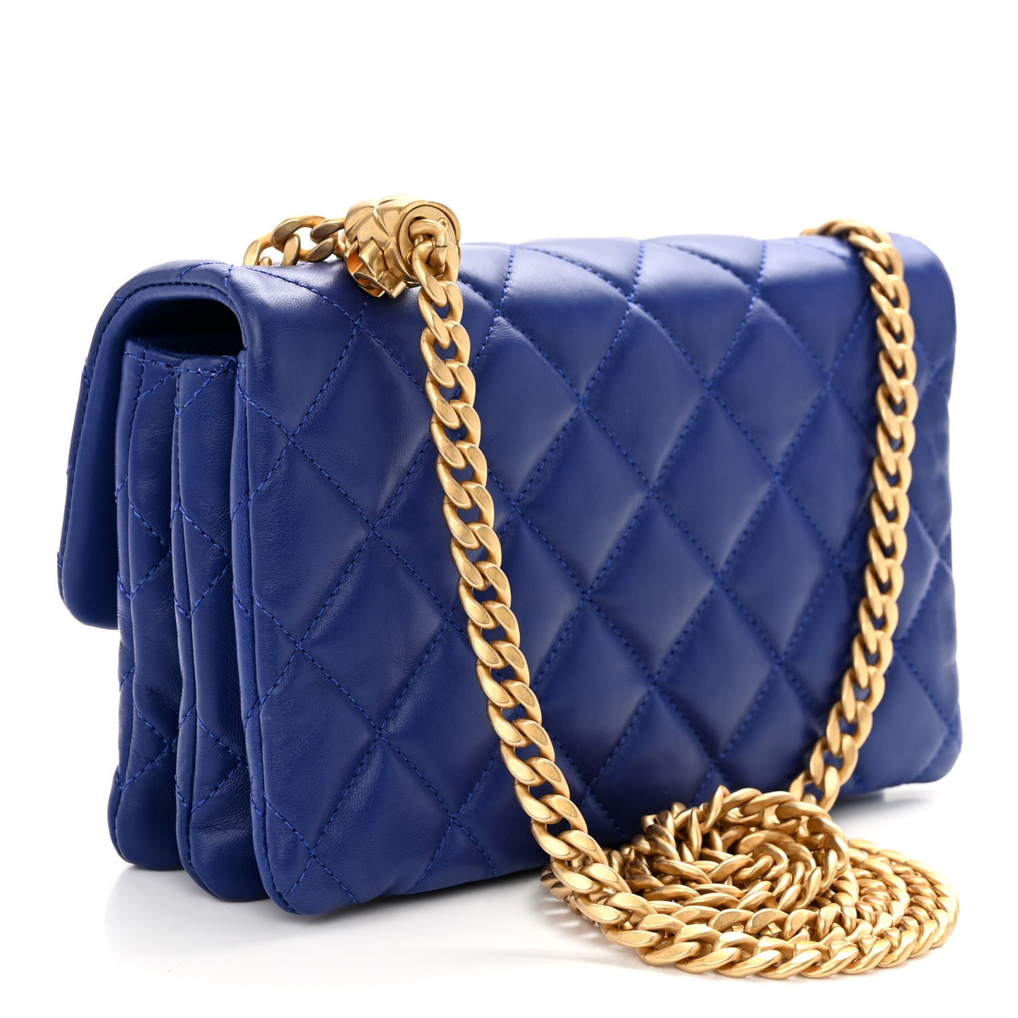 Lambskin Quilted Small Pillow Crush Flap Blue