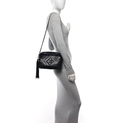 Chanel Lambskin Chevron Quilted Tassel Camera Case Black 2 of 12